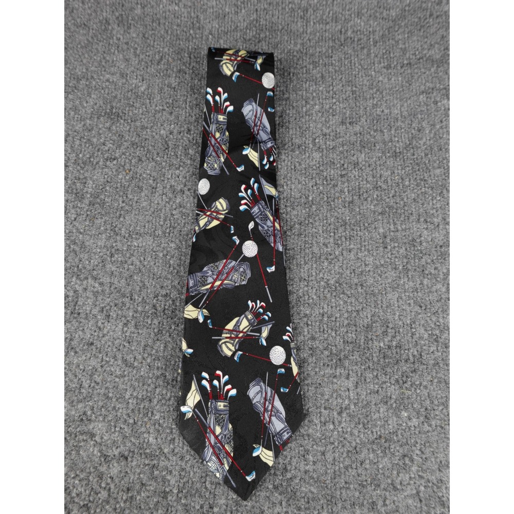 Studio‎ 890 Hand Made Black Golf Print Silk Necktie